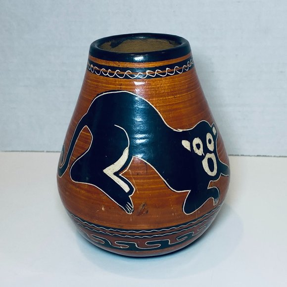 Pottery Jar Pot Vase Primitive Monkey Chimp Handmade - Picture 1 of 4